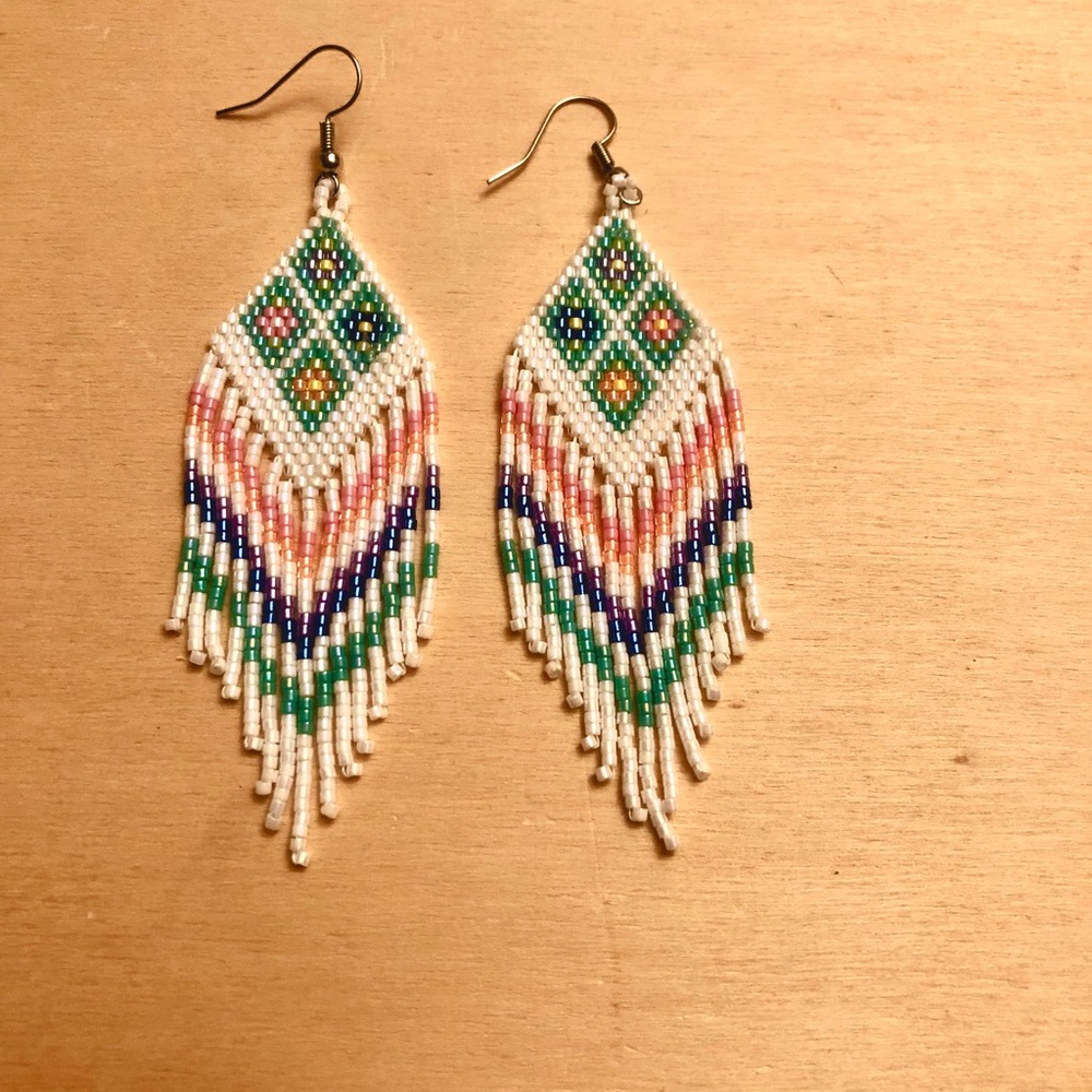 Hand made beaded tribal fringe earring’s nickel free - Picture 3 of 6